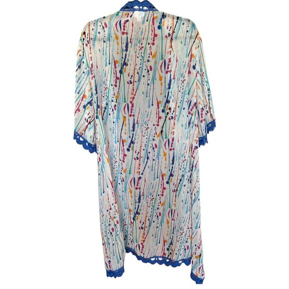 LulaRoe Women's Chloe Cascading Colorful Kimono Size Small Lace Detail - Picture 5 of 6